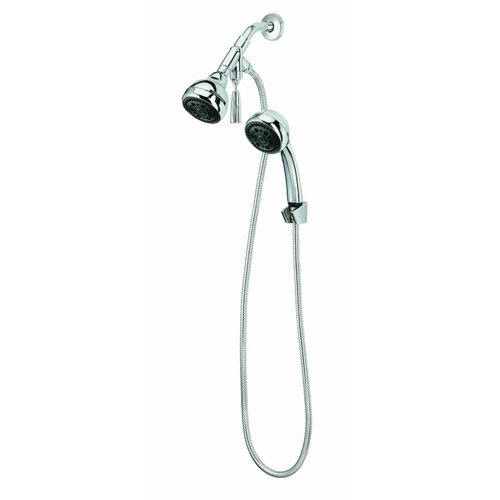 Pollenex DPC3300 Dual Combination Shower, Chrome, Jet Massage, 5" Stainless Steel Hose, 3-Way Exclusive Diverter Wash