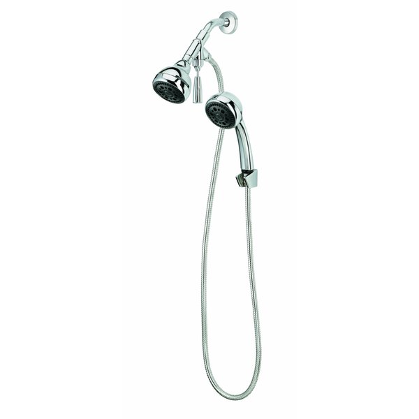 Pollenex DPC3300 Dual Combination Shower, Chrome, Jet Massage, 5" Stainless Steel Hose, 3-Way Exclusive Diverter Wash