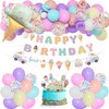 72Pcs Ice Cream Birthday Party Decorations for Girls Kids, Pastel Ice Cream Balloon Garland Arch Kit First Two Sweet Birthday Banner Foil Sprinkle Long Twist Balloons Cupcake Toppers Party Supplies