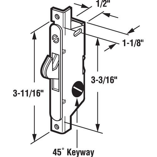 Prime-Line E 2121 Mortise Lock, 3-11/16 in, Zinc