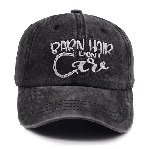 KKMKSHHG Barn Hair Don't Care Baseball Cap, Horse Gifts for Women, Embroidered Adjustable Vintage Washed Cotton Dad Hat for Girls Black
