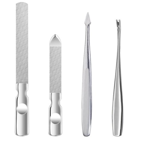 4 pcs Stainless Steel Nail Files，Metal Nail File，Professional Double Sided Nail File with Anti-Slip Handle ，Great for Home Salon or Travel Use ，Reusable Mini Nail File for Natural Nails Manicure Tools