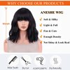 AneShe Short Wavy Black Bob Wig with Bangs Natural Black Curly Wigs for Women Shoulder Length Wig Heat Resistant Synthetic Fiber Wig for Party Daily Use