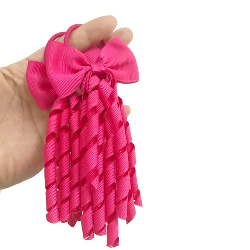 Cheerleading Hair Tie With Curly Ribbons ,Rainbow Wig Shape Hair Bows Hair Bands Ponytail Holders for Women Girls (Rose Red)