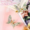 HINZIC 2pcs Rhinestone Butterfly Hair Clip Bling Crystal Metal Hair Accessories Diamond Headdress for Women Wedding Bride Party Prom(Green, Gold)