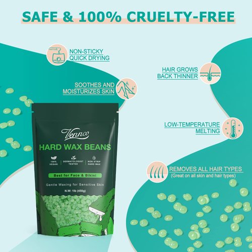 VENNCO Hard Wax Beads, 1lb Wax Beans For Coarse Hair Removal Sensitive Skin With Pure Aloe Vera, For Face Eyebrow Leg Bikini Brazilian Waxing, Perfect For Full Body & All Hair Types At Home