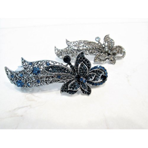 Generic Blue or gray butterfly flower crystal hair barrette clip bridal clip (Primary color: Gray), 1 Count (Pack of 1)