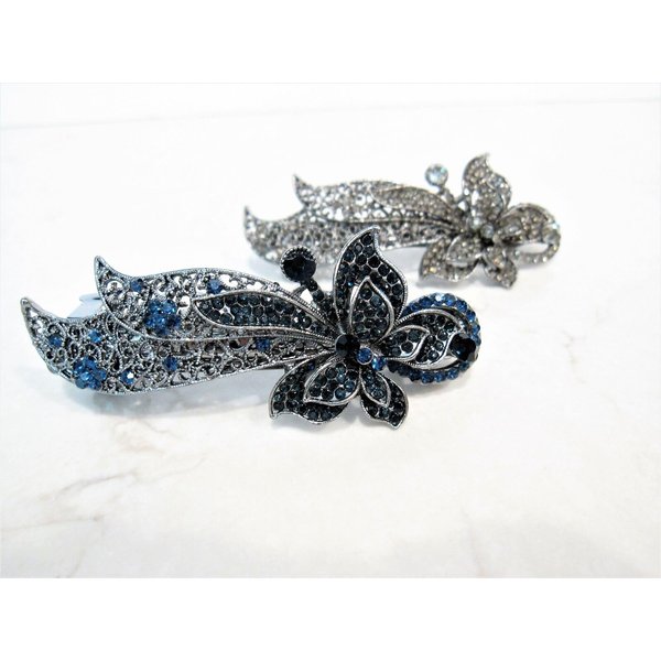 Generic Blue or gray butterfly flower crystal hair barrette clip bridal clip (Primary color: Gray), 1 Count (Pack of 1)