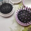 4 Pack Round Folding Travel Hair Brush with Makeup Mirror, Mini Pocket Hair Brush Comb Compact Pop Up Hair Massage Comb for for Purse Pocket Bag