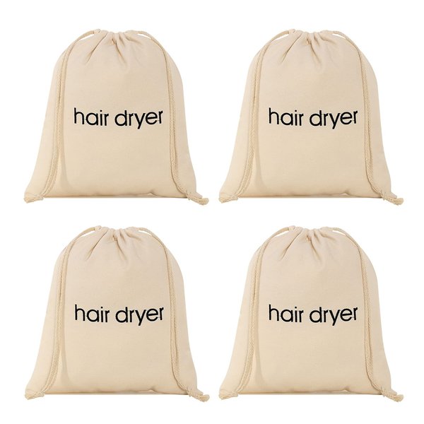 TSHD Hair Dryer Bags Drawstring Bag Container Hairdryer Bag Cotton Travel Storage (4 PCS White)