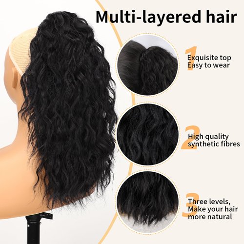 ORSUNCER Claw Clip Ponytail Extension 18" Curly Wavy Pony Tails Hair Extensions Layered Natural Looking Clip on Ponytails for Women Synthetic Hair Extensions (Black)