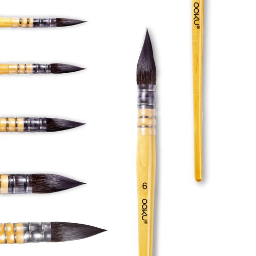 OOKU Professional Quill Brush for Watercolor Painting - Real Squirrel Hair Blend, Short Handle Round Brush for Consistent Flow in Gouache, Watercolor, and Art Painting