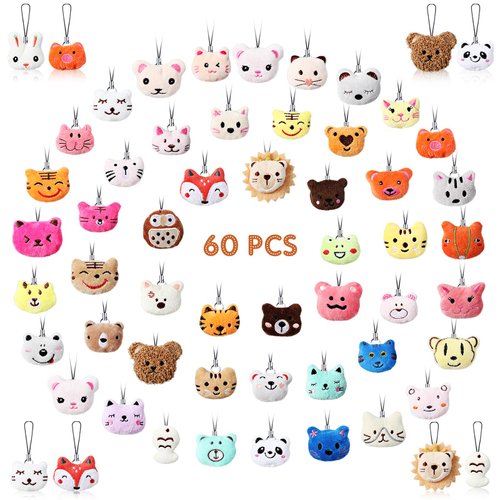 Libima Mini Stuffed Animals Sea Animal Fruit Plush Keychain Set for Carnival Birthday Classroom Prizes Decoration for Clothes(60 Pcs, Cute)
