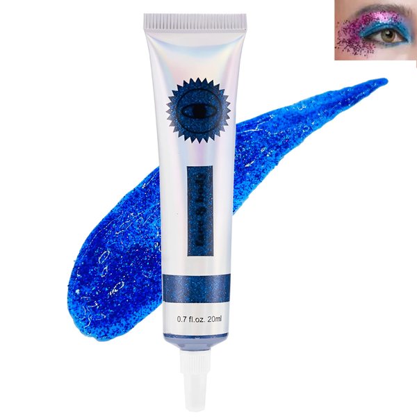 Holographic Body Face Glitter Gel, Face Glitter Gel Shimmer Liquid Eyeshadow, Self-Adhesive Sequins Glitter Makeup, Fine Glitter Mixed with Gel for Body, Face and Hair Rave Accessories-#08 Blue
