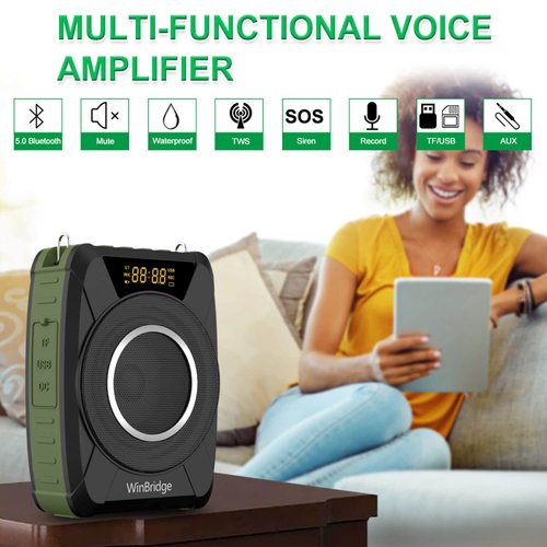 Bluetooth 5.0 Voice Amplifier with Wireless Mic Headset, Waterproof Personal Microphone Wireless Voice Amplifier, 20W Loudly Portable Megaphone PA System for Teachers, Safety Drills, Outdoors Indoors