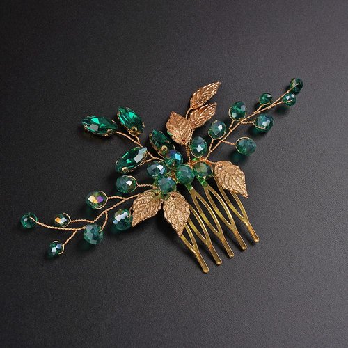 Jumwrit Crystal Hair Comb for Wedding Gold Leaf Hair Comb for Bride Bridesmaid Handmade Rhinestone Headpiece Bridal Hair Accessories
