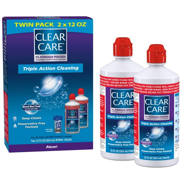 Clear Care Cleaning Solution with Lens Case, Twin Pack, 12 Fl Oz (Pack of 2)