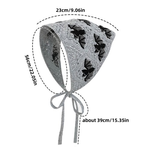 BQSAZHYJ Gothic Crochet Headbands Bat Pattern Bandana for Women, Cotton Knit Triangle Headband Greyscale Halloween Style Head Scarf Christmas Vintage Crochet Hair Styling Decor
