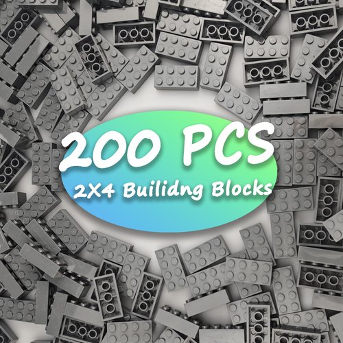 HUIZDQ 200 Piece Classic Building Bricks, 2x4 Building Blocks STEM Creative Building Toys, Dark Grey