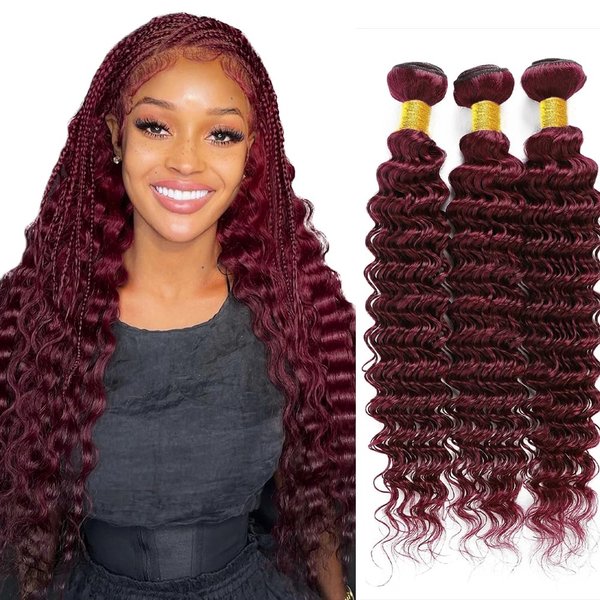 Burgundy Human Hair Bundles Wine Red Deep Wave Human Hair Bundles Brazilian Unprocessed Virgin Hair 3 Bundles 20 22 24 Inch 99J Deep Wave Bundles Remy Hair Extensions