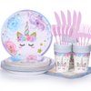 LIUGUSUN Unicorn Birthday Party Decorations Rainbow Unicorn Plates and Napkin Party Supplies for Girls Birthday Decor Afternoon Tea Pool Garden Party Baby Shower,Serves 24