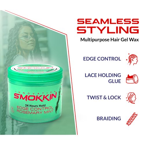 INNOVATION SMOKKIN Strong Hold Hair Gel, Edge Control, Braiding Gel, Locking & Twist Styling Wax, Versatile Styling Locking Gel Applicable To Diverse Hair Types. (Rosemary Mint 16.9 Fl oz)