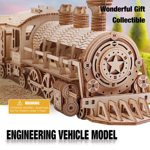 KWASVLYA 3D Wooden Puzzles Train, Wooden Train Puzzles for Adults and Teens, Educational Brain Teaser Assembly Model Trains, Gifts for Christmas/Birthday（Luxury Steam Train）