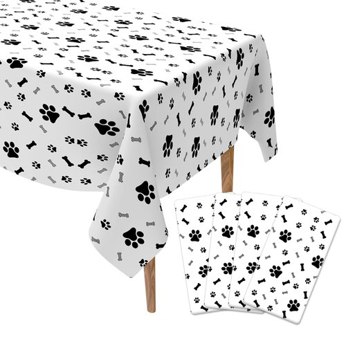 Dog Birthday Decorations, 4 Pack 54 x 108 Inches Paw Print Tablecloth, Disposable Plastic Rectangle Dog Table Cloth Cover Puppy Dog Themed Birthday Party Favors Decorations Supplies Pawty Table Decor