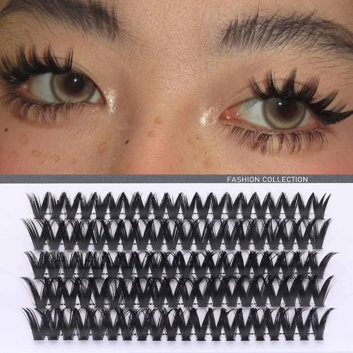 DSLONG Wet Look Lashes Individual Lashes Cluster 3D Spiky Thick Manga Lashes Water Wet Effect Fake Lashes DIY Lash Extension Lashes Reusable Curly Eye Lashes Pack (S06)
