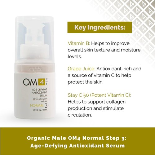Organic Male OM4 Normal STEP 3: Age-Defying Antioxidant Serum - Men anti-aging light facial Vitamin C solution refines fine lines and wrinkles for men