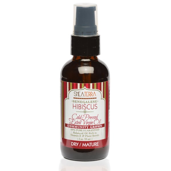 Shea Terra Organics Senegalese Hibiscus Cold Pressed Extra Virgin Oil | Hair Conditioner, Anti-Aging, Vitamin E Oil | Dry/Mature Skin Types - 2 oz