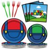 96 Pcs Super Brother Party Supplies Set Super Brother Plates Super Video Games Tablewear and Napkins Forks Super Bros Birthday Party Decorations for Kids Baby Shower Serves 24