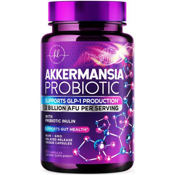 Akkermansia Probiotic 2 Billion AFU - Best Strain for GLP-1 Production Support - with Prebiotic Fiber for Natural Digestive & Gut Health for Women & Men - Non-GMO & Bottled in USA - 60 Capsules