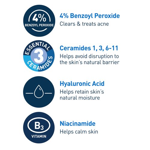 CeraVe Acne Foaming Cream Cleanser, 4% Benzoyl Peroxide Face Wash With Hyaluronic Acid, Niacinamide & Ceramides, Gentle Daily Acne Treatment For Face, Acne Skin Care That Helps Clear & Prevent Acne