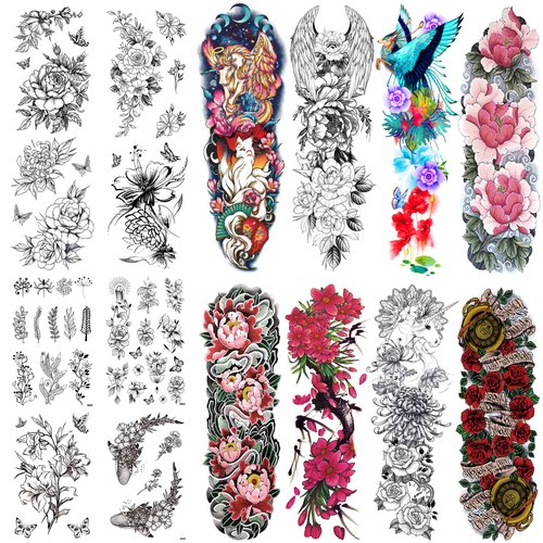 Aresvns Temporary Tattoo for Women Teens Girls and Kids,8 Sheets(L19“xW7”) Realistic Full Arm Fake Tattoo Flowers,Sleeve Tattoo Stickers Long-Lasting and Waterproof