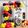 132pcs Race Car Balloon Arch Kit, Race Car Party Decorations with Red Black Yellow Balloons Checkered Wheel Tire Balloons for One Two Fast Race Car Birthday Party Decorations for Boys