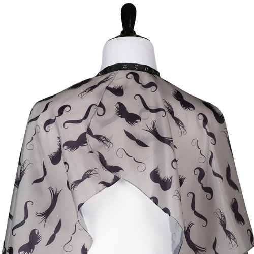 Men's Barber Cape For Hair Stylists- Home Hair Cuts - Salons - Snaps, Retro Mustache Design (Grey)