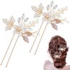 OIIKI 2PCS Flower Leaves Hair Pins for Wedding, Elegant Rhinestone Women Hair Clips, U-shape Crystal Hairpins Hair Accessories for Brides, Women, Girls for Parties, Christmas, Festival