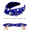 Wecoe 2 Pack Knotted Headbands Rhinestone Pearl Headband Women Girls Red Royal Blue Wide Headbands Non Slip Fashion Cloth Sparkly Diamond Beaded Headbands Hair Accessories For Women Girls Gifts