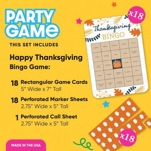 Big Dot of Happiness Happy Thanksgiving Bingo Cards and Markers, Thanksgiving Games for Kids, Thanksgiving Games for Family, Fall Harvest Party Bingo Game, Set of 18