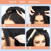 Domiso Afro Kinky Curly 3 In 1 Half Wig Human Hair Seamless Highlight 4/27 Honey Blonde Curly Flip Over Invisible Hairline Drawstring Band Clip in Wig No Sew In Bob Wig 16 Inch