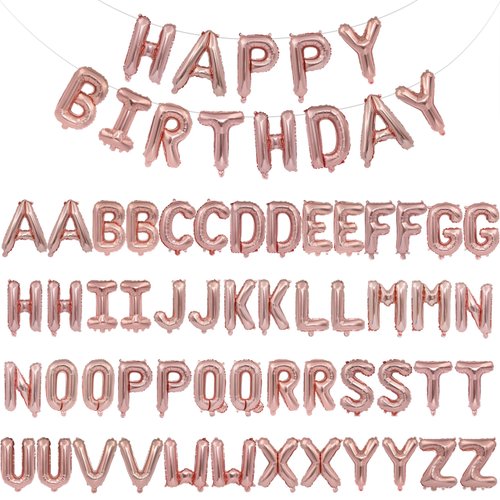 65Pcs Happy Birthday Balloons Set 2 Set Rose Gold Alphabet A-Z Letter Balloons 16in Balloon Foil Letter Decorations Party Decor Rose Gold Letter Balloons Alphabet A-Z Party Supplies