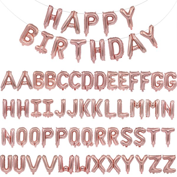 65Pcs Happy Birthday Balloons Set 2 Set Rose Gold Alphabet A-Z Letter Balloons 16in Balloon Foil Letter Decorations Party Decor Rose Gold Letter Balloons Alphabet A-Z Party Supplies