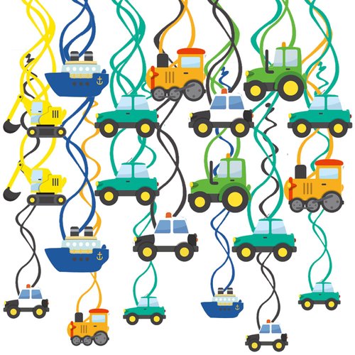 24PCS Construction Hanging Swirl Cruise Party Decorations for Boys Kids Theme Birthday Party Supplies Construction Hanging Spiral Garlands Ceiling Decor (Vehicle)