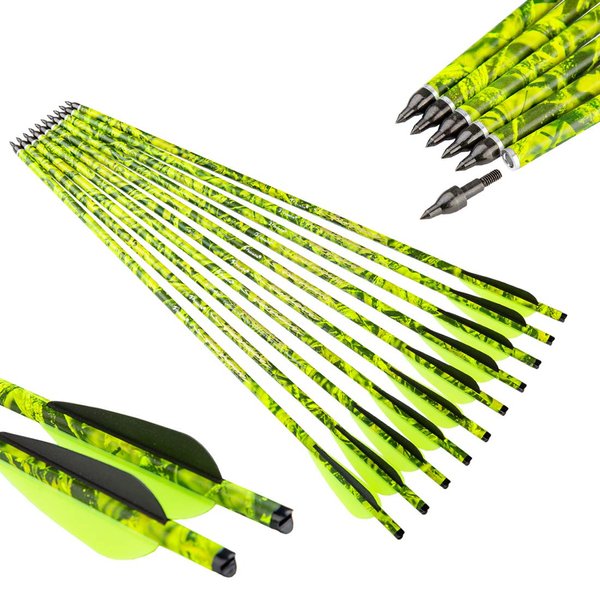 Pinals Archery Crossbow Bolts 22 20 inch Carbon Hunting Arrows Crossbolt 12PCS-Camo Yellow 20"