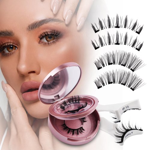 Natural Look Magnetic Eyelashes with Applicator: Reusable Magnetic Lashes, No Glue or Liner Needed, 2 Pairs of Different Natural Style(KS02+XM1)