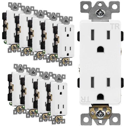 ENERLITES Industrial Grade Decorator Outlet, 15A 125V, Tamper-Resistant Duplex Receptacle, Self-Grounding, 5-15R, 2-Pole, 3-Wire Grounding, UL Listed, 63150-TR, White (10 Pack)