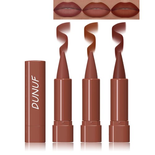 3 Colors Nude Matte Gradient Lipstick and Lip Liner Set, High Pigmented Velvet Smooth Red Lip Crayon Liner Makeup Pen, Women Long Lasting Smudge Proof Brown Lipstick and Lip Liners Combo,02+04+08