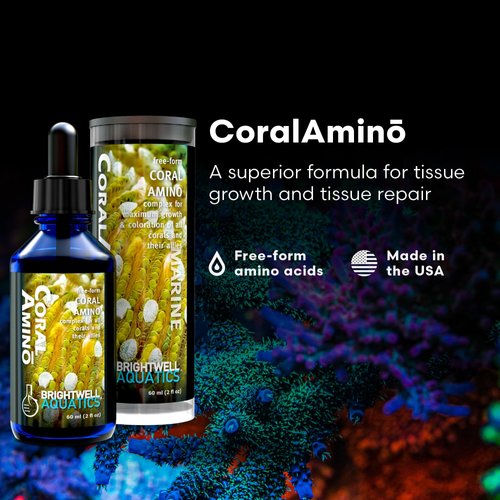 Brightwell Aquatics CoralAmino - Complex of Amino Acids for Corals - Coral food for Aquarium Coral Growth - Saltwater Aquarium Treatments, 2.02 fl oz
