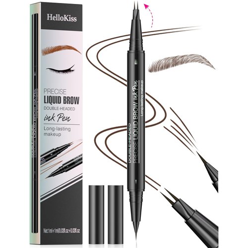 Microblading Eyebrow Pen, Eyebrow Pencil 2-in-1 Dual Ended Eyebrow Pen with 2-Fork-Tip and Precise Brush-Tip, Microblading Eyebrow Pen for Natural Hair-Like Brows, Long Lasting (03#DARK BROWN)